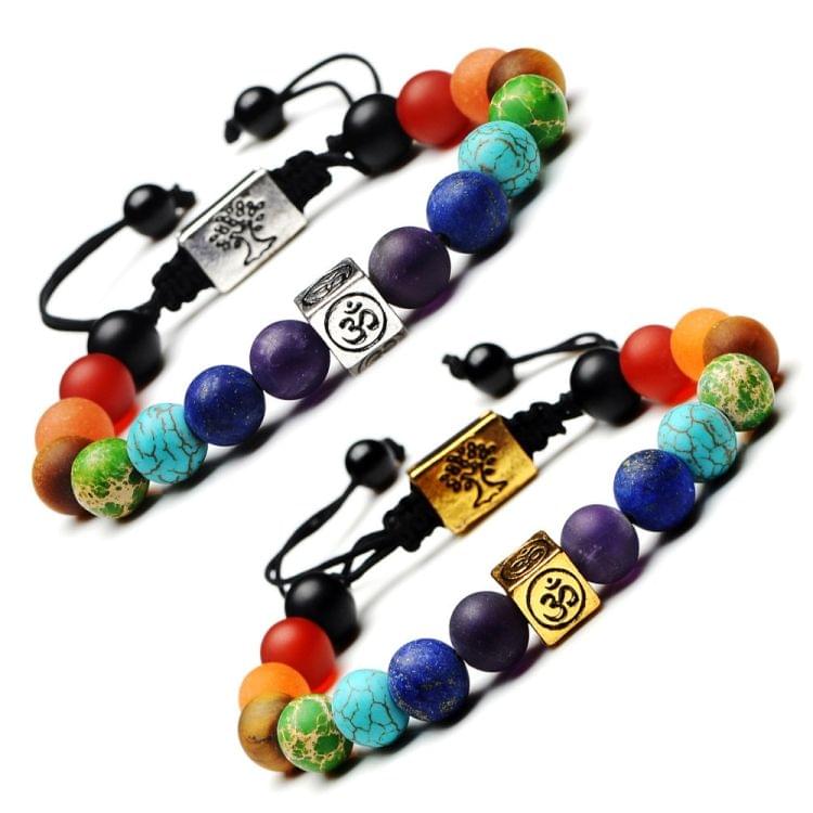 Tree of Life Multicolor Beads Stones Weave Yoga Rope Bracelets(Multicolor gold)