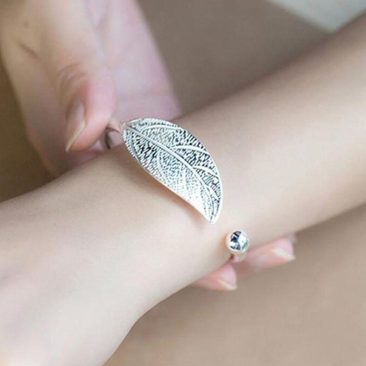 Leaf Cuff Open Bracelets Bangles Women Vintage Silver Jewelry Luxury Bracelet(Silver)