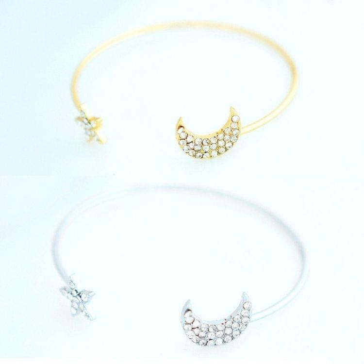 4 PCS/Set Punk Retro Charm Simple Moon Star Heart Crystal Elasticity Bracelet(Silver)