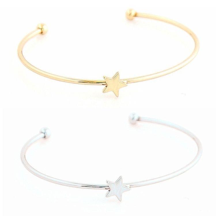 4 PCS/Set Punk Retro Charm Simple Moon Star Heart Crystal Elasticity Bracelet(Silver)