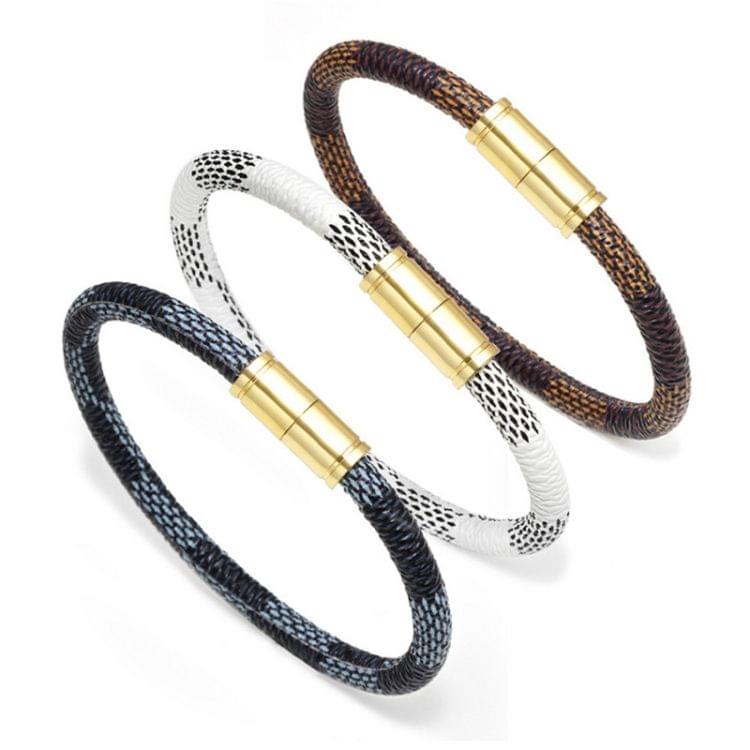 3pcs Stripe Leather Gold Magnet Bracelets Bracelet(brown)