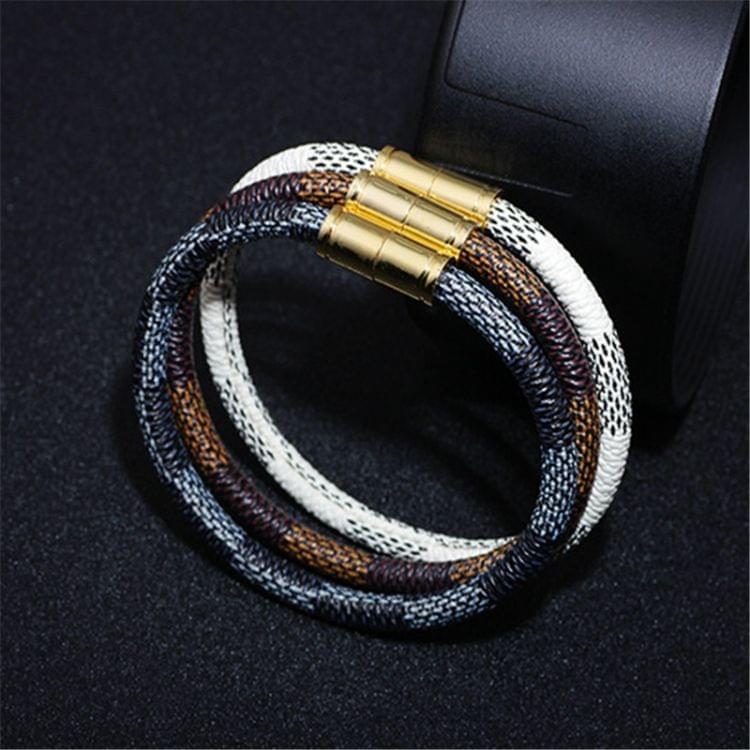 3pcs Stripe Leather Gold Magnet Bracelets Bracelet(brown)