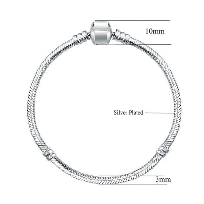 17-21cm Silver Snake Chain Link Bracelet Fit European Charm Pandora Bracelet, Length:17cm(Silver Plated)