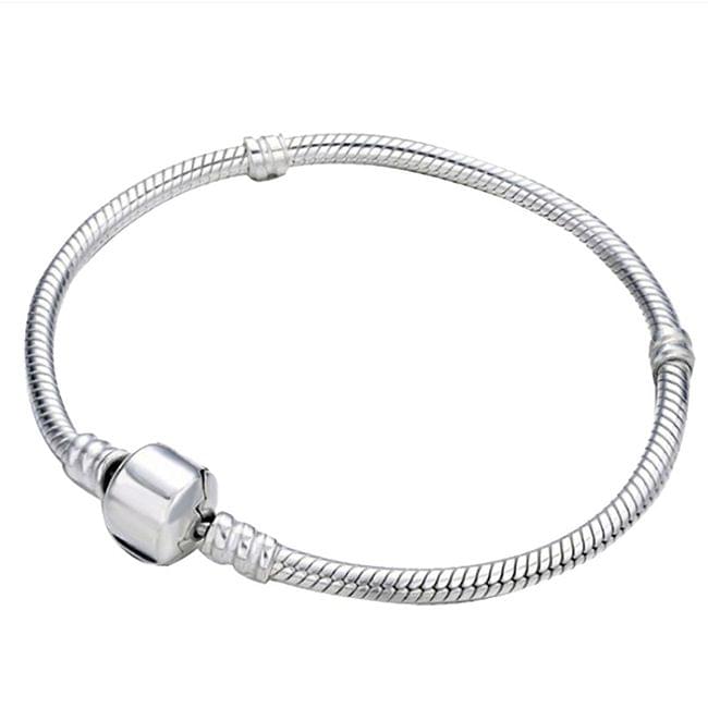 17-21cm Silver Snake Chain Link Bracelet Fit European Charm Pandora Bracelet, Length:17cm(Silver Plated)