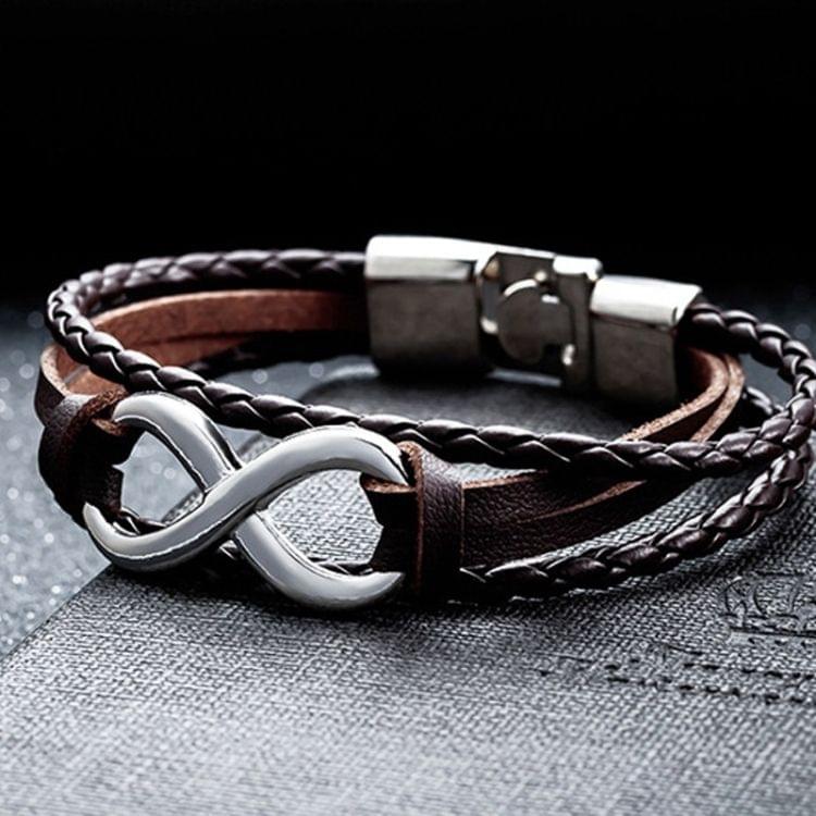 OPK Multilayer Weave Eternal 8-type Leather Bracelet for Men(Black)