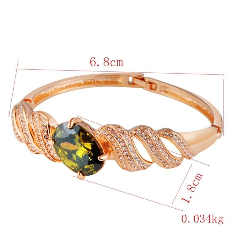 Gold-Plated Wavy Inlaid Zircon Inlay Green Crystal Buckle Bracelet