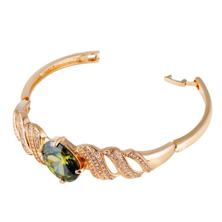 Gold-Plated Wavy Inlaid Zircon Inlay Green Crystal Buckle Bracelet