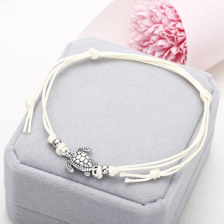 Boho Anklet Wax String Sea Turtle Lacing Foot Jewelry Beads Bracelet for Women(white)