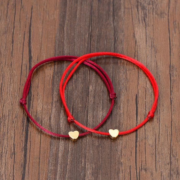 Handmade Rope Adjustable String Lucky Heart Bracelet(Pink-gold)