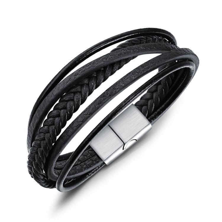 OPK Hand-woven Multi-layer Creative Ethnic Style Leather Bracelet for Men (Black)