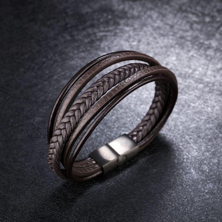 OPK Hand-woven Multi-layer Creative Ethnic Style Leather Bracelet for Men (Black)