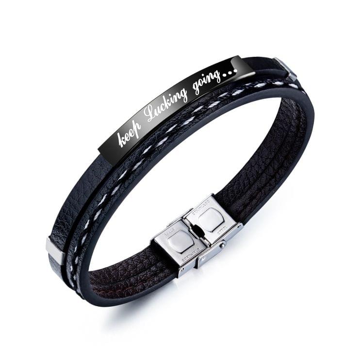 OPK Inspirational Titanium Steel Leather Bracelet for Men (Black)