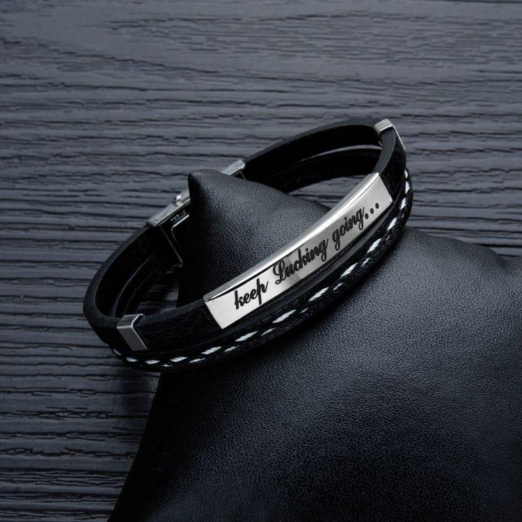 OPK Inspirational Titanium Steel Leather Bracelet for Men (Black)