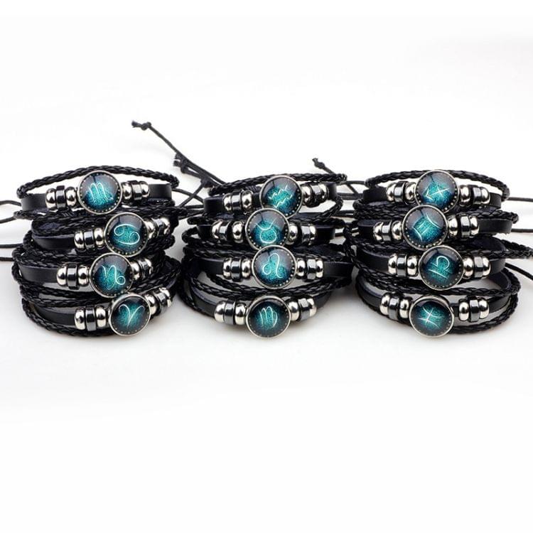 Constellations Couple Retro Weave Bracelets Leather Beads Bangle Bracelet Aries