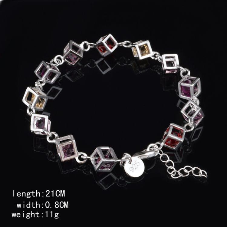 Hollow Checkered Colorful Rhinestone Fashion Silver Bracelet(Silver)