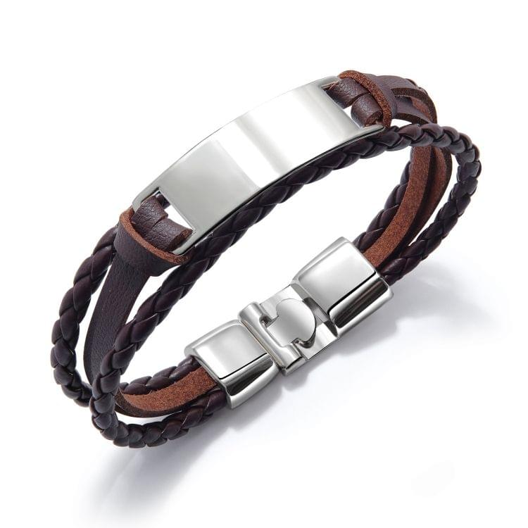 OPK Simple and Wild Fashion Bracelet Multilayer Woven Leather Bracelet for Men(Brown Steel)