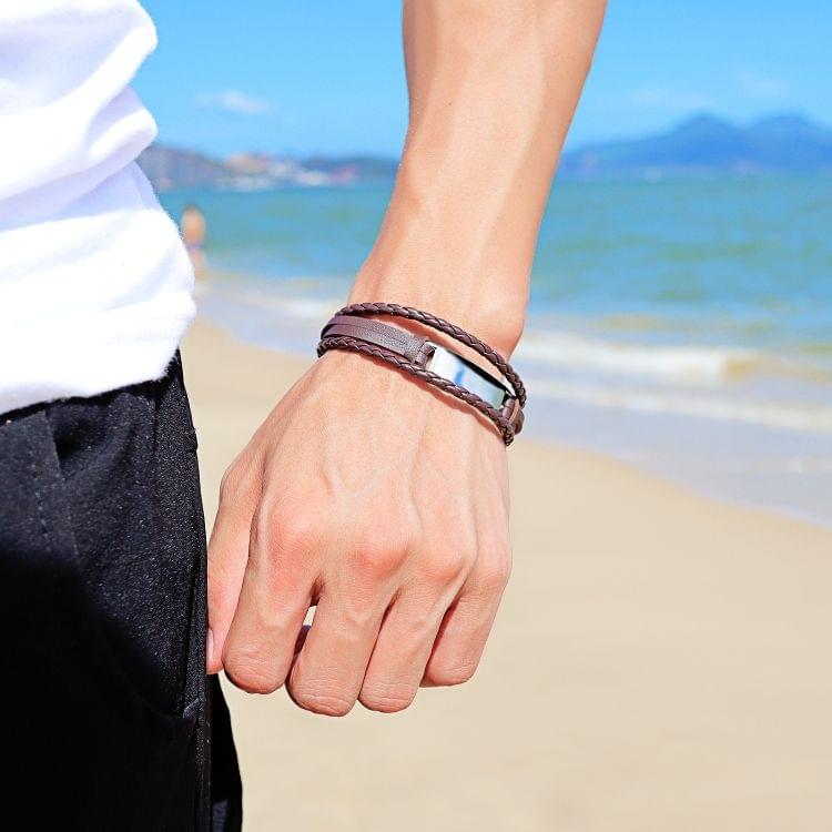 OPK Simple and Wild Fashion Bracelet Multilayer Woven Leather Bracelet for Men(Brown Black)