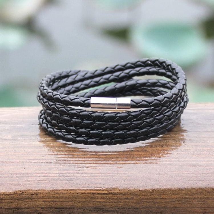 Couple Leather Bracelet Men Charm Vintage Black Bracelet(Black White)