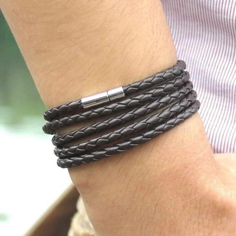 Couple Leather Bracelet Men Charm Vintage Black Bracelet(Black White)