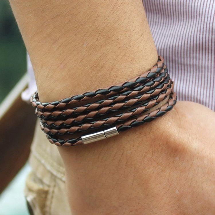 Couple Leather Bracelet Men Charm Vintage Black Bracelet(Black White)