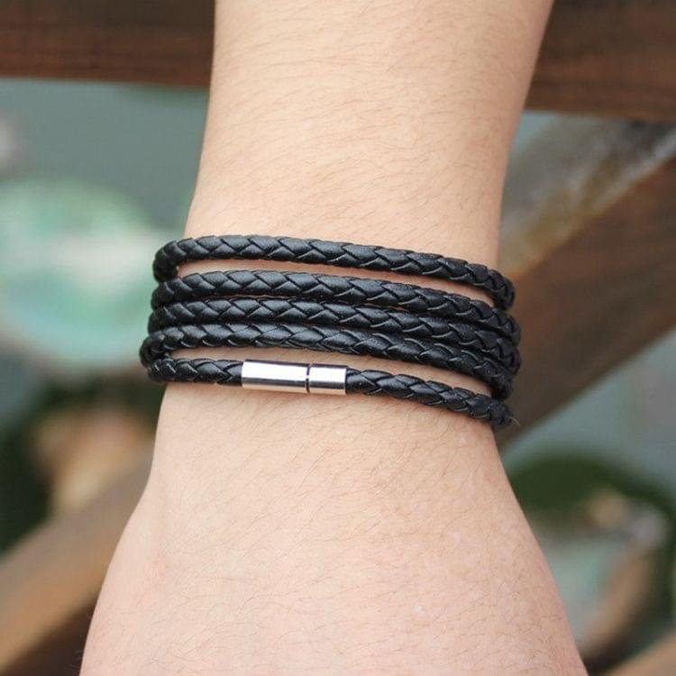 Couple Leather Bracelet Men Charm Vintage Black Bracelet(Black White)