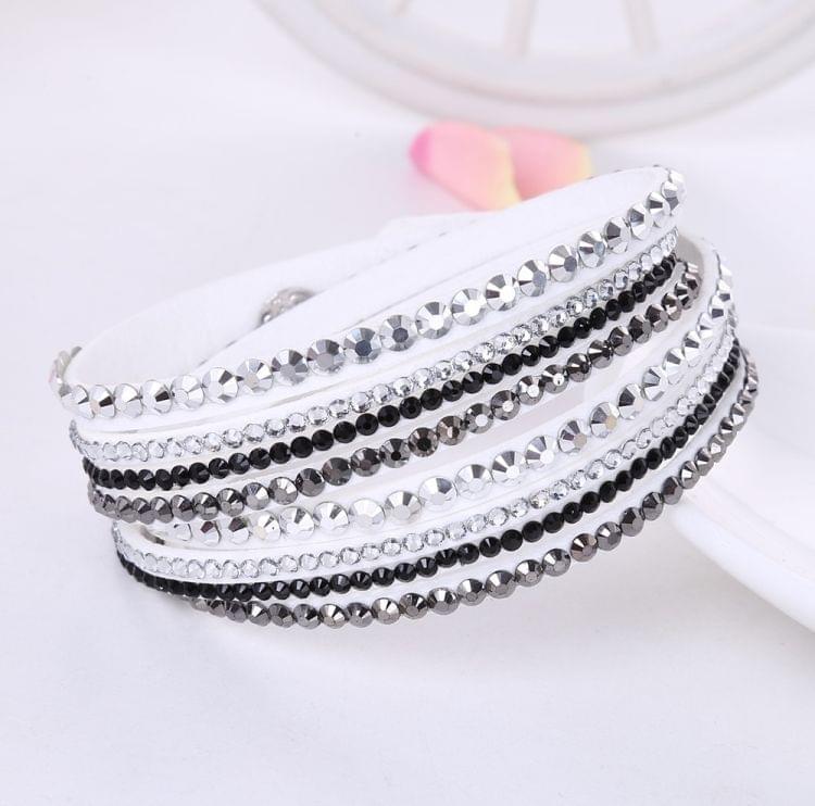 Women Multilayer Leather Rhinestone Crystal Wrap Bracelets(Hole Blue)