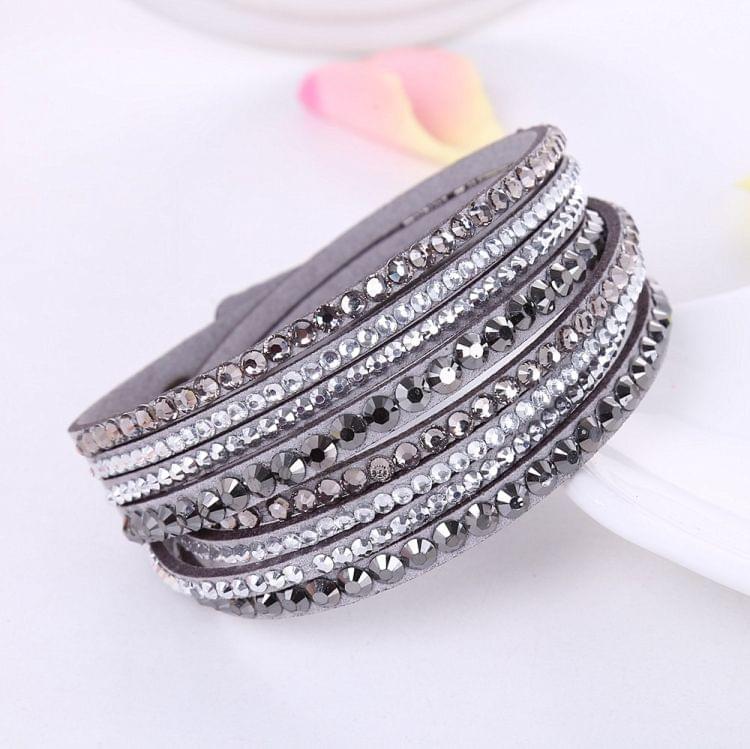 Women Multilayer Leather Rhinestone Crystal Wrap Bracelets(Hole Blue)