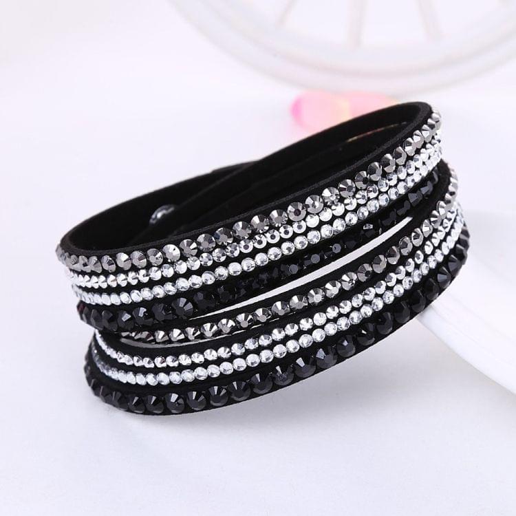 Women Multilayer Leather Rhinestone Crystal Wrap Bracelets(Hole Blue)