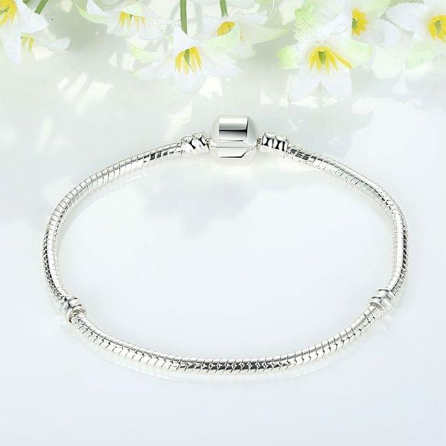 17-21cm Silver Snake Chain Link Bracelet Fit European Charm Pandora Bracelet, Length:19cm(Silver Plated)