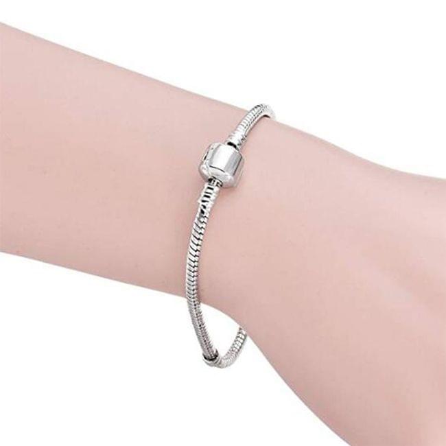 17-21cm Silver Snake Chain Link Bracelet Fit European Charm Pandora Bracelet, Length:19cm(Silver Plated)