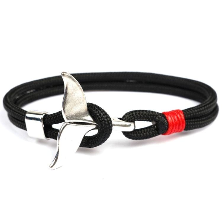 Whale Tail Anchor Charm Nautical Survival Rope Chain Bracelets(Black)