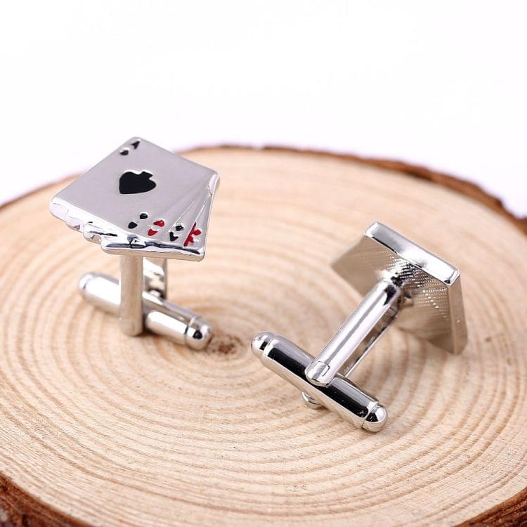 4A poker cufflinks male French shirt cuff links Cards Design cufflink Fashion for men(Silver)