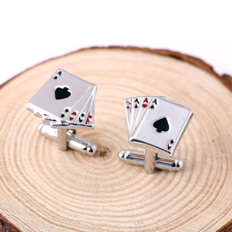 4A poker cufflinks male French shirt cuff links Cards Design cufflink Fashion for men(Silver)