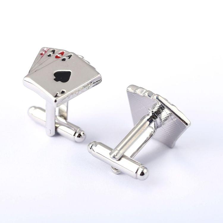 4A poker cufflinks male French shirt cuff links Cards Design cufflink Fashion for men(Silver)