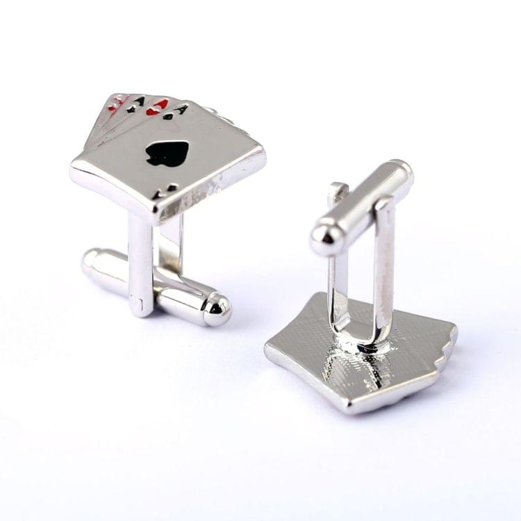 4A poker cufflinks male French shirt cuff links Cards Design cufflink Fashion for men(Silver)