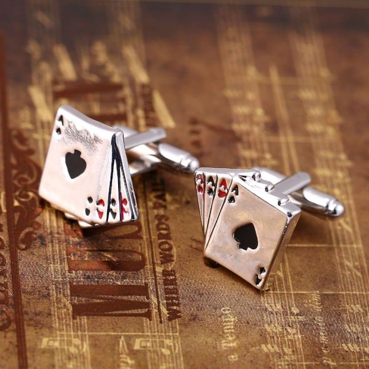 4A poker cufflinks male French shirt cuff links Cards Design cufflink Fashion for men(Silver)