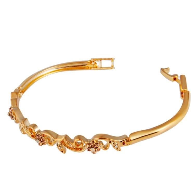 Gold-Plated Flower Branches Set with Zircon-Embellished Floral Crystal Bracelet