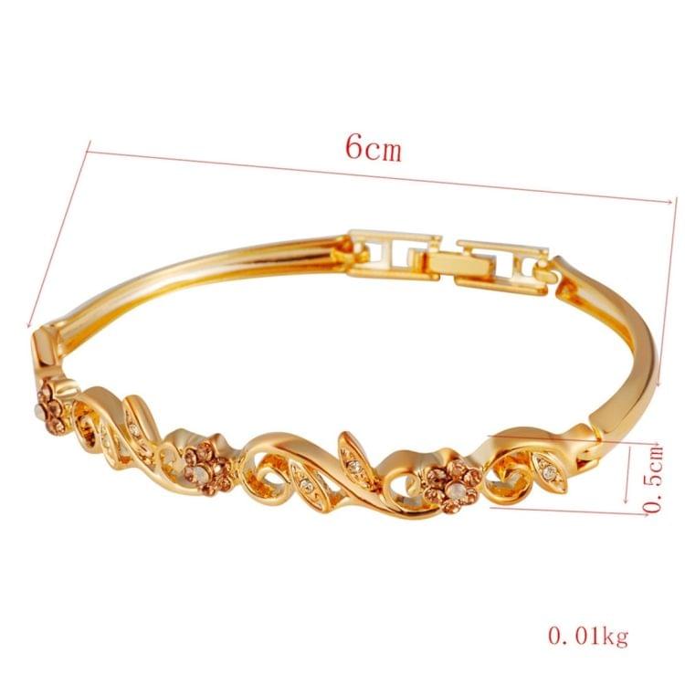 Gold-Plated Flower Branches Set with Zircon-Embellished Floral Crystal Bracelet