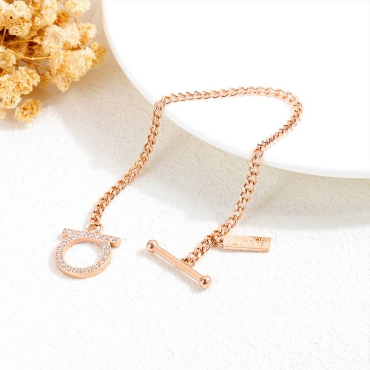 OPK Fashion Wild Titanium Steel OT Buckle Inlaid Bracelet for Women (Rose Gold)
