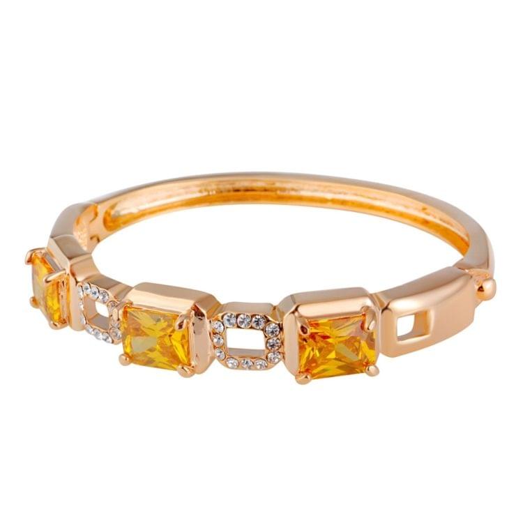 Gold Plated Zircon Inlay Orange Crystal Openwork Square Button Bracelet