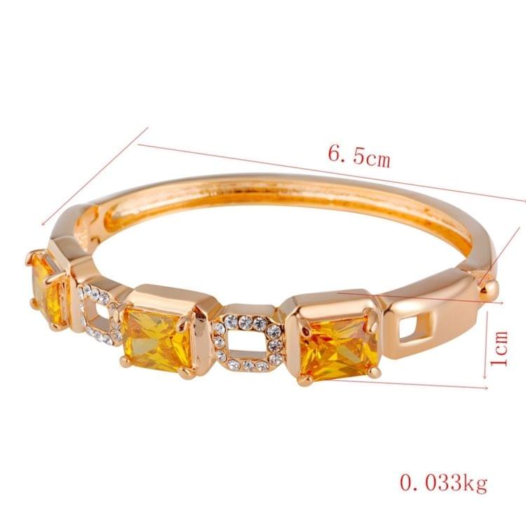 Gold Plated Zircon Inlay Orange Crystal Openwork Square Button Bracelet