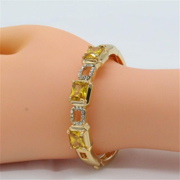 Gold Plated Zircon Inlay Orange Crystal Openwork Square Button Bracelet