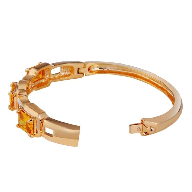 Gold Plated Zircon Inlay Orange Crystal Openwork Square Button Bracelet