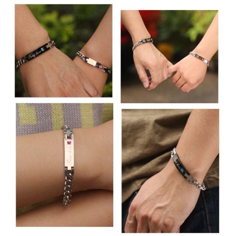 Valentines Day Gift Creative Trendy Titanium Steel Couple Bracelet for Woman, No Engraved Words Style (Black + Blue)