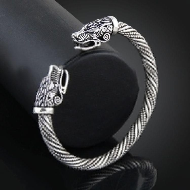 Men Wristband Cuff Wolf Head Viking Bracelet Jewelry Fashion Accessories(Antique Silver Plated)