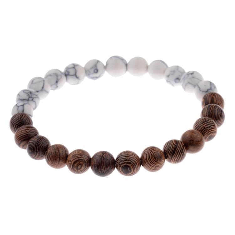 8mm Natural Wood Beads Bracelets Black Ethinc Meditation White Bracelet(White)