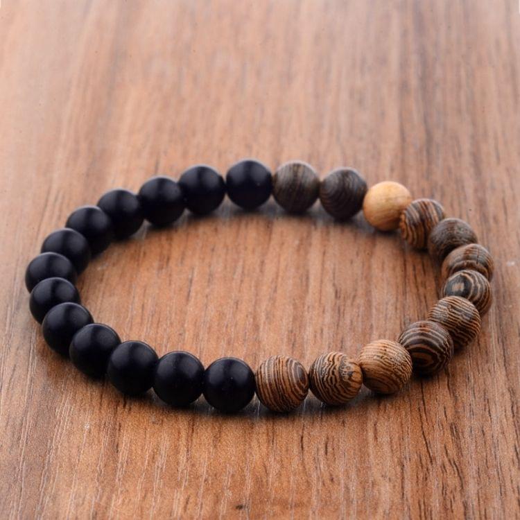 8mm Natural Wood Beads Bracelets Black Ethinc Meditation White Bracelet(White)