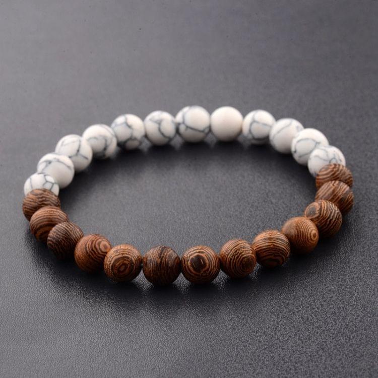 8mm Natural Wood Beads Bracelets Black Ethinc Meditation White Bracelet(White)