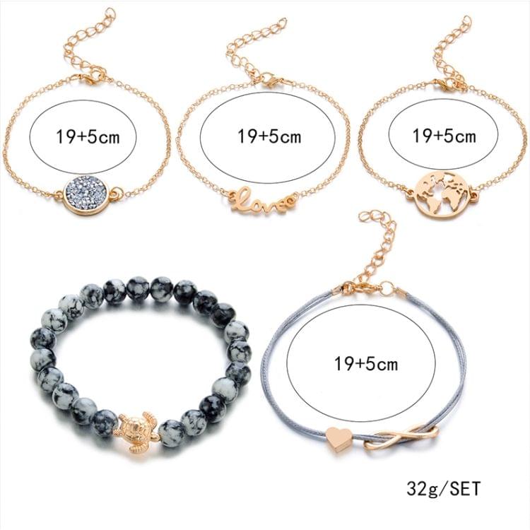 5 PCS/Set Love Crystal Beads Chain Multilayer Pendant Gold Bracelet(Gold)