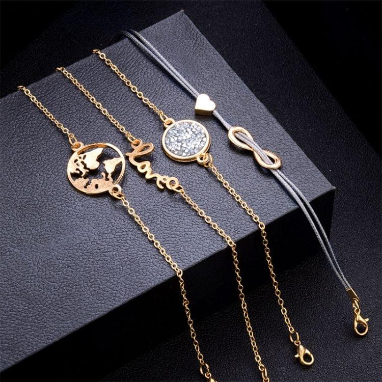 5 PCS/Set Love Crystal Beads Chain Multilayer Pendant Gold Bracelet(Gold)